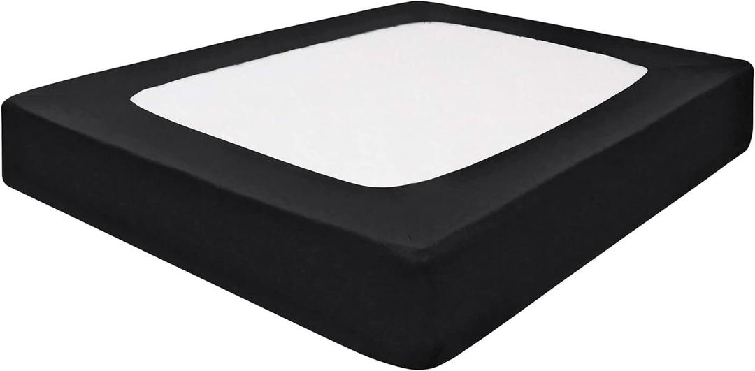 Black Box Spring Cover King Size - 100% Cotton Blend Elastic Wrap Around 4 Sides Fits King Size Beds, Soft, Washable - Bed Skirt Alternative Bed Frame Cover Black