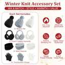 12 Pcs Womens Winter Set Beanie Hat Neck Warmer Touchscreen Gloves Earmuffs, Warm & Comfort Cold Weather Gifts for Women (Black, white, gray)