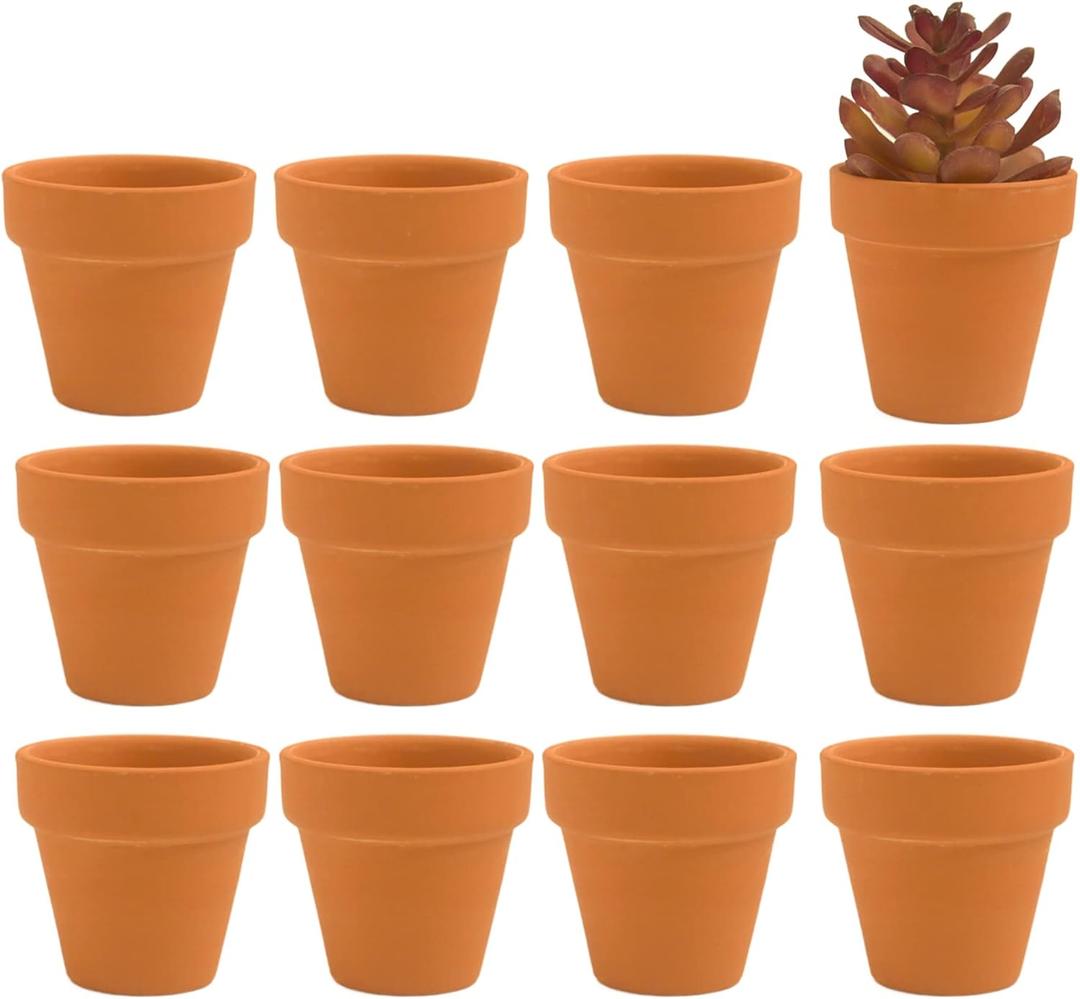 Fcacti 12 PCS Small Mini Clay Pots with Drainage Holes for Plants,2.5inch Terra Cotta Pot Clay Ceramic Pottery Planter,Succulent Nursery Pot/Cactus Plant Pot,for Indoor/Outdoor Plants,Crafts 