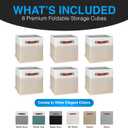 11 Inch Cube Storage Bin - 6 Pack - Linen Fabric 11x11 Cube Storage Bins for Bedroom, Living Room, Clothes and Toys; Foldable, Dual Leather Handles