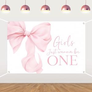 Girls Just Wanna Be One Backdrop Pink Bow 1st Birthday Backdrop for One Year Old Girl Pink Bow Tie First Birthday Decors Party Supplies Photo Props 5 * 3ft