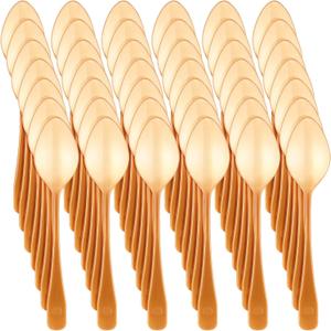 Nuogo 500 Pcs Gold Mini Spoons for Desserts 3.7 Inch Small Plastic Disposable Spoons Bulk Tiny Serving Utensils for Cake, Sample, Ice Cream, Appetizer, Pudding