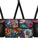 Boho Floral Blossoms Trunk Organizer Car Women Large Capacity Hanging Car Organizer Collapsible Cargo Bag,Easy to Install