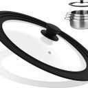 Universal Lid for Pots, Pans and Skillets Vented Tempered Glass with Heat Resistant Silicone Rim, Fits 10 inch, 11 inch, 12 inch Cookware, Replacement Lid, Black
