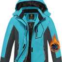 MoFiz Girls Ski Jacket Waterproof Fleece Lined Snowboard Jacket Warm Winter Snow Coats with Removable Hood (Small, Blue)