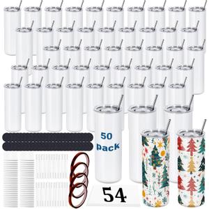 50 Pack 20 OZ Sublimation Tumblers Bulk, Skinny Straight White Sublimation Cups, Stainless Steel Double Wall Insulated Tumbler for Heat Transfer, Individually Boxed