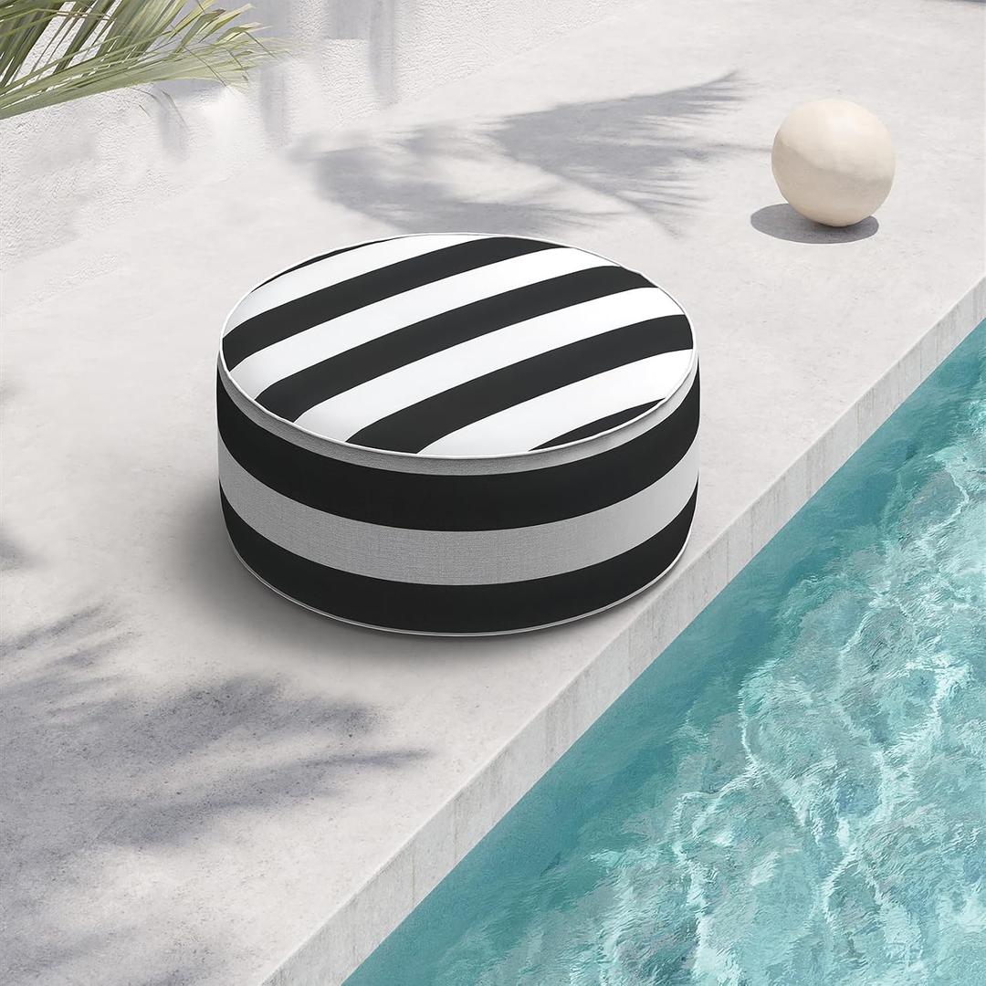 Indoor/Outdoor Inflatable Ottoman D21 x H9 inch, Round Footstool Inflatable Foot Rest Ottoman with Handle, Portable Ottomans Pouf for Patio, Garden, Camping, Home, Cabana Black