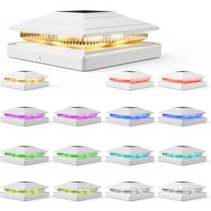 Solar Post Cap Lights 16pack, 8 Color Modes, for 4x4 5x5 6x6 Posts White