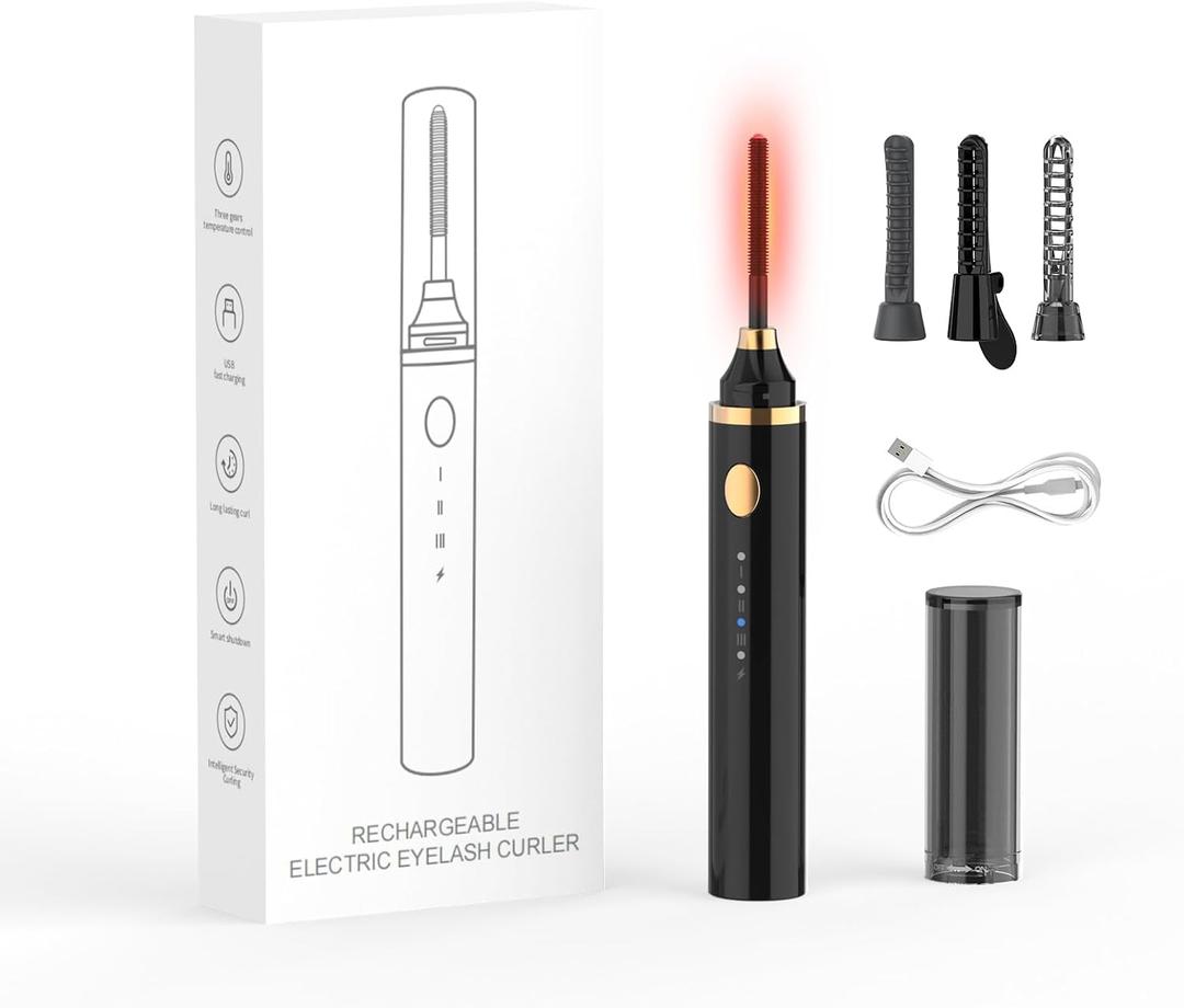 Smiling Shark Heated Eyelash Curler, 360Wand-Style Heated Eyelash Curler Comb with 3 Brush Heads & 3 Temp & 5s Fast HeatingLengthen/Define/Curler 3-in-1 Lash Curler for All Types of Lashes