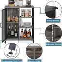 BON AUGURE Liquor Cabinet Bar for Home, Farmhouse Coffee Storage Cabinet for Kitchen, Small Wood Sideboard Buffet Station Cabinets with Door (Dark Grey Oak, 36")
