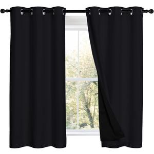 NICETOWN Black Out Curtains 54 inches Length Set of 2, 2 Thick Layers Completely Blackout Window Treatment Thermal Insulated Lined Drapes for Basement Window (42 inches Width Each Panel)