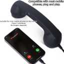 Retro Phone Handset, Vintage Style Landline Handle Receiver with Answer Button, Wired Type-C Adapter for Cell Phones - Compatible with Mobile Calls, Video Conferences & Meetings (Black)