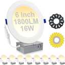 HiBay 8 Pack 6 Inch Canless LED Recessed Lights, 5CCT 2700K-5000K Dimmable, 1800LM 16W=200W Ultra-Thin Wafer Downlights, IC Rated & ETL Certified for Ceiling, Kitchen, Living Room, Bedroom