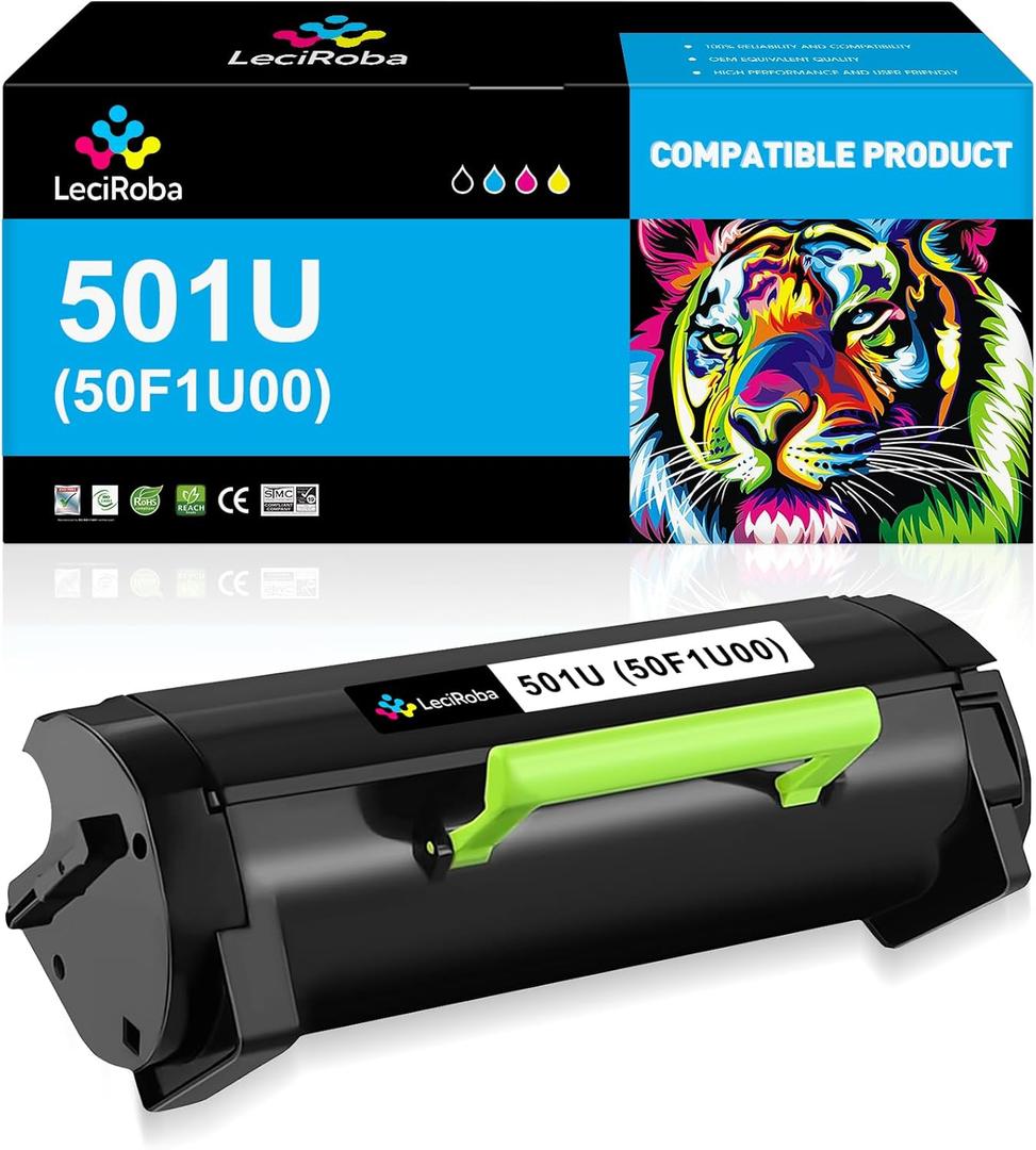 LeciRoba 20000 Page-Yield 50F1U00 501U Toner Cartridge Replacement for Lexmark MS510 MS510dn MS610 MS610dn MS610de MS610dte MS610dtn Mono Laser Printer (20,000 Pages, 1-Pack)