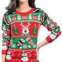 v28 Ugly Christmas Sweater for Women Reindeer Funny Merry Xmas Knit Sweaters, Size L
