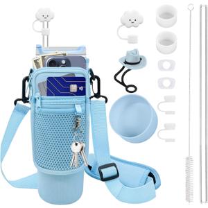 12PCS Accessories for Stanley Cup 40 oz / 30 oz Tumbler with Handle, Including Cloud Straw Cover Cap, Replacement Straw, Boot, Quencher H2.0 Spill Stopper, Cleaning Brush, Holder with Strap (Blue)