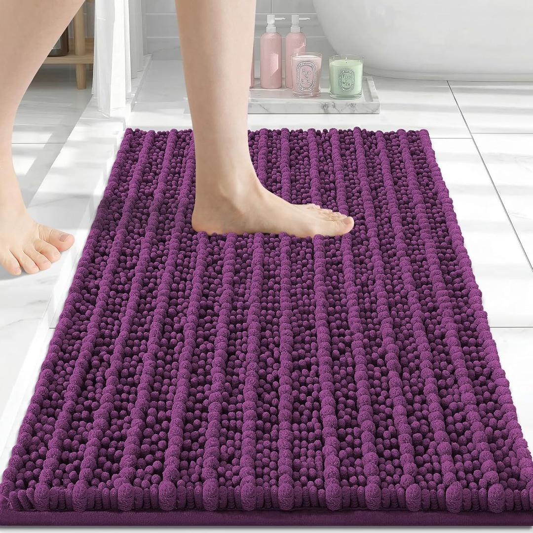 Arotive Luxury Bathroom Rugs 24x16, Extra Soft Thick Absorbent Shaggy Chenille Bath Rugs, Non-Slip Machine Wash Dry, Bath Mats for Bathroom Floor, Tub and Shower, Home Decor Accessories, Purple