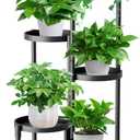 5 Tier Heavy Duty Metal Plant Stand for Indoor & Outdoor Use, Foldable Tall Corner Plant Shelf, Black Flower Pot Holder & Display Rack for Living Room, Balcony, Garden, & Patio