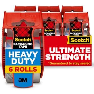 Scotch Heavy Duty Shipping and Moving Packing Tape, Clear, Packing and Moving Supplies, 1.88 in. x 22.2 yd., 6 Tape Rolls with Dispensers