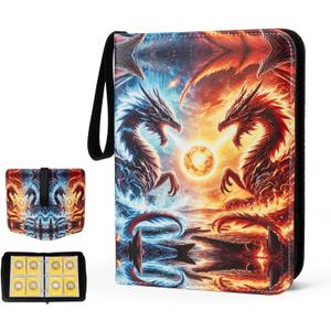 Trading Card Binder Album, 400 Pockets, 50 Removable 4-Pocket Pages, Waterproof (Dragon-A)