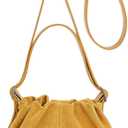 Women Vintage Suede Handbags Tote Handbag Drawstring Bucket Bag Slouchy Crossbody Shoulder Bag Satchel Everyday Purse (Yellow)