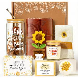 Thank You Gifts for Women, 10PCS Teacher Appreciation Gifts, Thank You Gift Basket, Employee Appreciation Gift for Coworkers Women Teachers Friends Boss Nurse Secretary with Thanks Cards, Brown