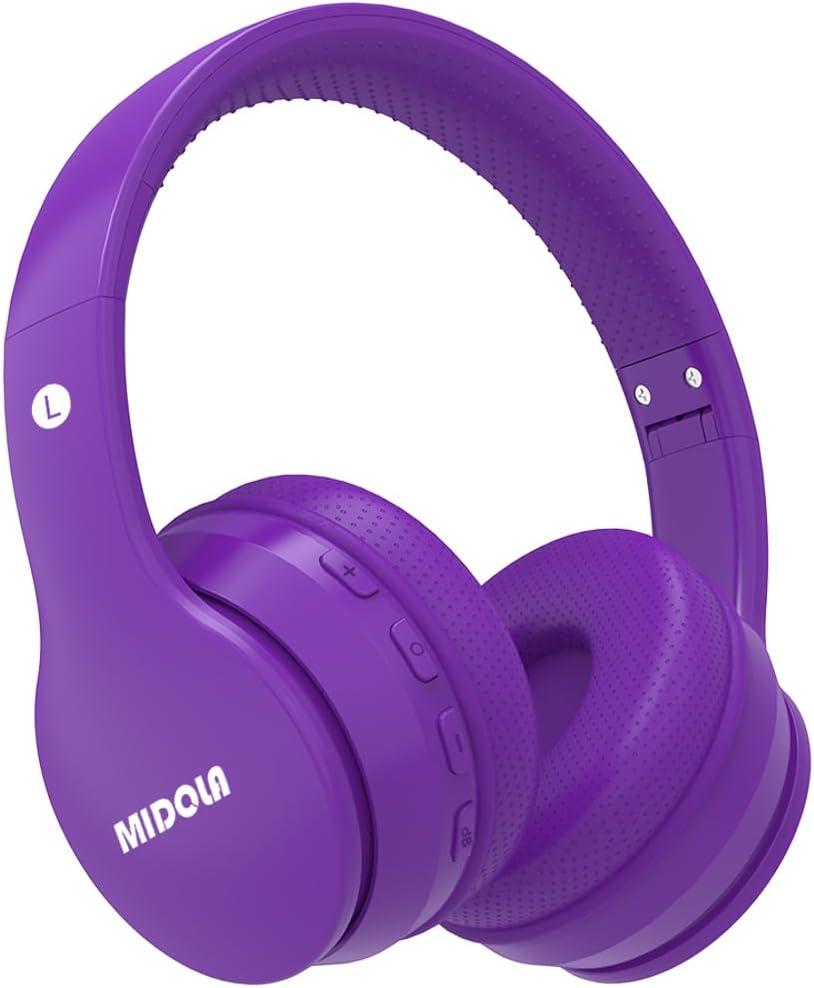 MIDOLA Kids Headphones Bluetooth 5.3 Wireless 60H Play Time Volume Limit 85/110dB Over Ear Foldable Protection Headset/Wired AUX Cord Mic for Child Boy Girl Travel School Phone Pad Tablet Purple
