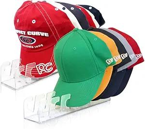 Hat Organizer for Baseball Caps - Acrylic-like Hat Stand Clear Holder for Closet Shelf - Cap Organizer Stand Display Rack - Plastic Hat Organizers - Hats Holder for Women Holds 14 Caps - Clear 2-Pack