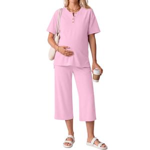 JoyMotion 2 Piece Maternity Outfit for Women, Light Pink, X-Large