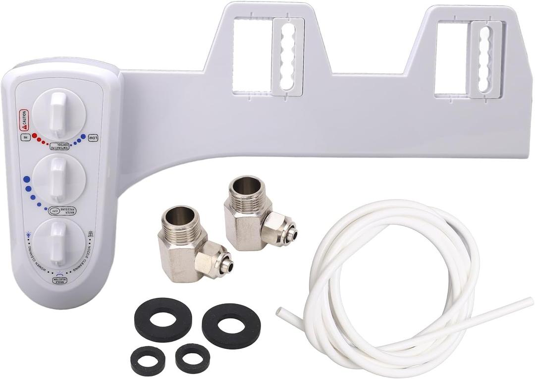 Bidet Toilet Attachment Spray Hot Cold Fresh Water Dual Nozzle Non Electric Mechanical Adjustable Water Pressure Temperature Bathroom Seat for Standard Toilets White 17.3 x 8.1