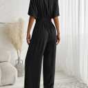 LOOKBOHO Women's One Piece Jumpsuits Dressy Casual V-Neck Batwing Short Sleeve Wide Leg Elegant Ladies Jumpsuit Rompers (Black), XXL