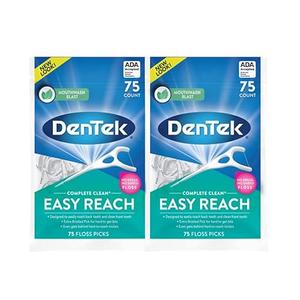 DenTek Easy Reach Complete Clean Floss Picks, with Strong Dental Floss, 75 Count, 2 Pack