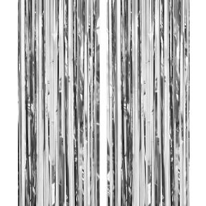 2 Pack 3.28x6.56 Feet Streamers Backdrop Foil Fringe Curtain Tinsel Party Decorations for Birthday Wedding Party Supplies Silver