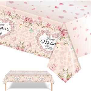 Emopeak Mother's Day Decorations Tablecloth 54 x 108, Supplies Disposable Rectangular Tablecloth The Best Mother's Table Party Decoration for My Mother's Party