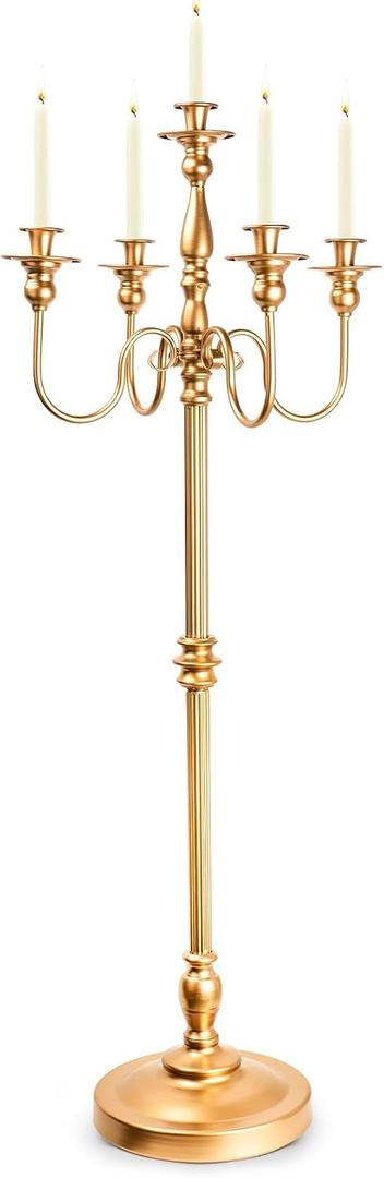 Gold Candelabra for Wedding Event Decor, 50'' Tall Floor Candle Holder, 1 Pcs Metal 5 Arm Centerpiece for 5 Candlesticks, Party Wedding Aisle Home Decorations