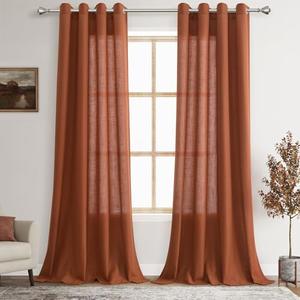 Nanspring Terracotta Sheer Curtains 102 Inches Long Textured Linen Blend Lightweight Elegant Modern Decor Curtain Drapes Grommet Semitransparent Light Filter Long Curtains for Living Room 52X102