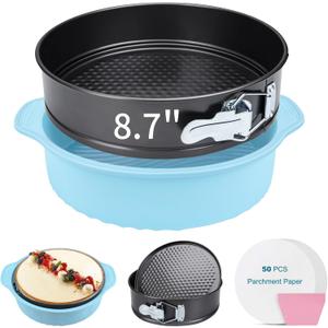 8.7 In Springform Pan, Round Leakproof Nonstick Removable Bottom Cheesecake Pan, Baking Silicone cake pans Protector with 50PCS Parchment Paper