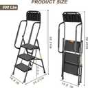 Valeo 3 Step Ladder with Handrails,500 Lbs Capacity,Folding Step Stool Ladder with Attachable Tool Bag,Lightweight & Storage Step Ladder 3 Step Folding,Multi-use for Home,Kitchen,Office,Black