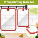 Glass Cutting Board,2Pcs Durable Clear Non Toxic Tempered Glass Cutting Board for Kitchen,Chopping Board Set with Non-Slip Silicone Edge & Hanging Hole,BPA-Free,Dishwasher Safe,Heat Proof