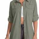 Womens UPF 50 Long Sleeve Sun Shirt Safari Hiking Fishing Quick DIY UV Protection Button Up Travel Shirt for Gardening M