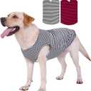 Dog Shirts Cotton Striped T-Shirts, Breathable Basic Vest for Puppy and Cat, Super Soft Stretchable Doggy Tee Tank Top Sleeveless, Fashion & Cute Color for Boys and Girls (XXL, Black+Red)