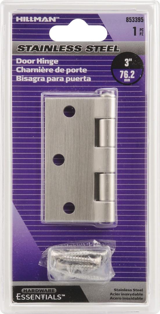 Hillman Hardware Essentials 853395 Residential Square Corner Door Hinges with Removable Pin Stainless Steel 3"