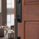 2 Pack Full Escutcheon HandleSet Front Door Entry Handle and Deadbolt Lock Set Slim Square Single Cylinder Deadbolt and Lever Heavy Duty  Matte Black Finish (Keyed Handleset-Modern Style)