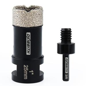 DKIBBITH 1 Inch Dry Diamond Core Drill Bits, 25mm Tile Vacuum Brazed Angle Grinder Hole Saw for Porcelain Ceramic Granite Brick Concrete with 5/8-11 Thread to 3/8 Hex Shank Adapter, Black