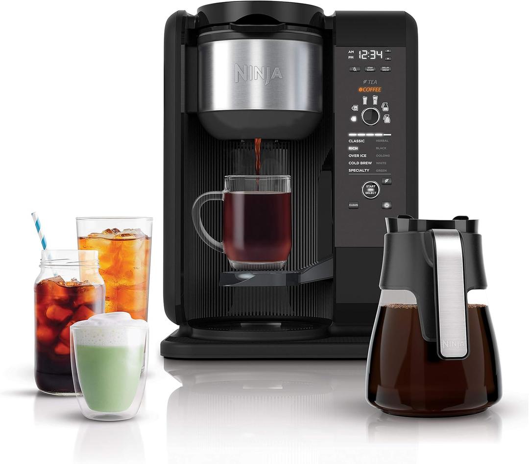 Ninja Hot and Cold Brewed System, Auto-iQ Tea and Coffee Maker with 6 Brew Sizes, 50 fluid ounces, 5 Brew Styles, Frother, Coffee & Tea Baskets with Glass Carafe (CP301), Black