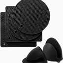 Silicone Trivet Pot Mat and Oven Mitts Sets | Heat Resistant Pot Holder and Mini Non-Slip & Flexible Oven Gloves for Kitchen Baking Cooking, Black (2 Square, 2 Round Mats, 1 Pair Oven Mitts, Black)