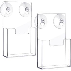 Thyle 2 Pcs Acrylic Brochure Holder with Suction Cups Wall Mount 4 x 6 Inch Window Clear Plastic Pamphlet Organizer Flyer Display Rack for Trifold Page Booklet Sticker Marketing Office Retail Shop