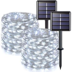 JMEXSUSS 2 Pack Solar String Lights Outdoor Waterproof, Each 33FT 100 LED Solar Fairy Lights Outdoor, 8 Modes White Christmas Light for Outside Yard Tree Patio Garden Wedding Christmas Decorations White