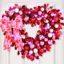 Waipfaru 14.2'' Valentines Day Wreath, Heart Wreaths for Front Door, Red Pink White Valentine Wreath Decorations with Bowknot Lights for Valentine's Home Wedding Party Wall Window Gifts Decor