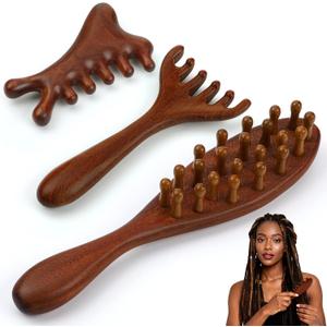 ProSuites 3 Pack Wooden Scalp Massager Tool Loc Combs,Long Handle Head Massage Scalp Loc Brush for Dreads,Multifunctional Hair Massager Tool for Men & Women